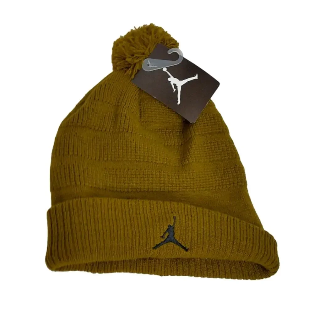 Jordan Youth Cuffed Knit Winter Beanie Hat With Pom Olive Green Size 8